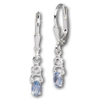 SilberDream earring small flower and light blue zirconia, 925 Sterling Silver SDO535H SilberDream Jewelry