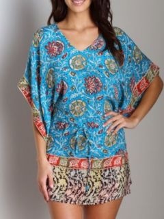Tolani Silk Candice Tunic Blue Floral World Apparel Clothing