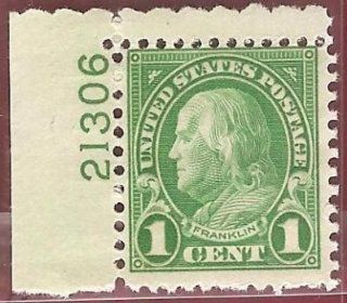 Postage Stamps United States. One Single 1 Cent Deep Green Franklin Stamp Dated 1923, Scott #552. 