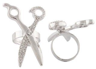 Silver Half Iced Out Scissor Adjustable Finger Ring Jewelry