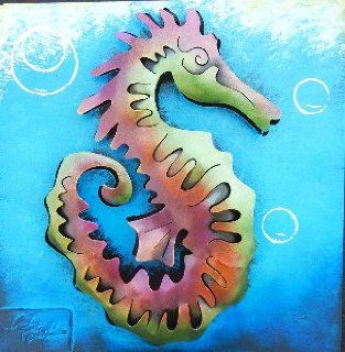 Vibrantly Colorful Seahorse Metal Wall Frame   Wall Sculptures