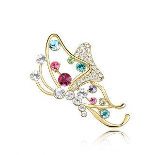 Multicolor Crystal Swarovski crystal element Graceful butterfly Women Brooch Pin 85787 Jewelry