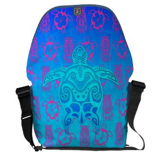 Blue Tribal Turtle Courier Bag