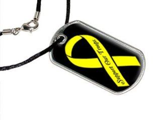 Support Our Troops Yellow Ribbon   Military Dog Tag Black Cord Automotive
