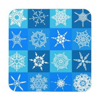 White Snowflakes in Blue Boxes Coasters