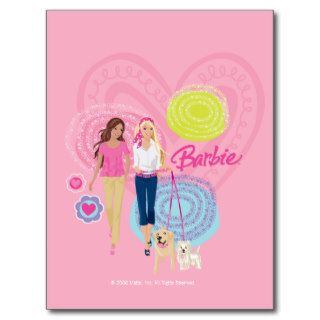 Barbie and Her Best Friend Walking Their Dogs Postcard