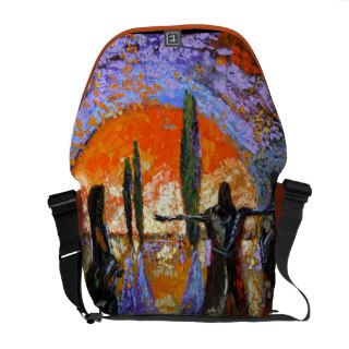 Red Sun Rising Oil Painting Rickshaw Messenger Bag