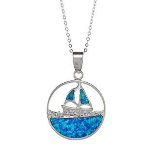 La Preciosa Sterling Silver Created Blue Opal Boat on Water Necklace La Preciosa Gemstone Necklaces