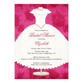 Bridal Shower Invitation Gown Magenta Pink Rose
