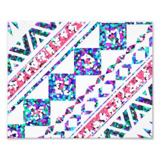 Modern Abstract Geometric Aztec Pattern Pink Teal Photographic Print
