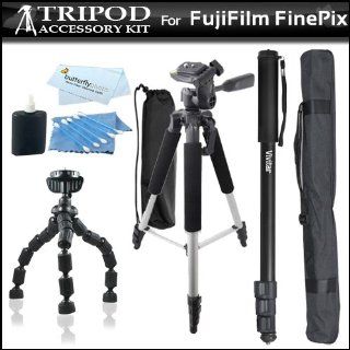 Tripod Kit Includes 57 Tripod + 67 Monopod + 7 Flexible Tripod + More For Fuji Fujifilm Finepix X Pro1, X Pro 1, HS10 HS20 S4000 S3400 S3300 S3200 S2950 S2800 S2500 S1800 S2550HD AX380 AX350 AX330 AX300 AV280 AV250 AV230 AV200 X A1, X T1 Digital Camera  C