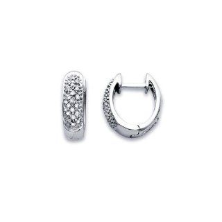 Hoop Diamond Earrings 14k White Gold Huggie Small (1/5 Carat) Jewel Tie Jewelry