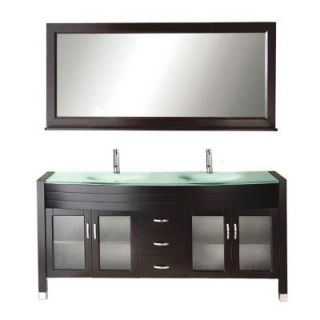 Virtu USA Ava 71 in. Double Basin Vanity in Espresso with Glass Vanity Top and Mirror UM 3073G