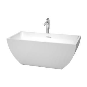 Wyndham Collection Rachel 4.92 ft. Center Drain Soaking Tub in White with Floor Mounted Faucet in Chrome WCBTK150559ATP11PC