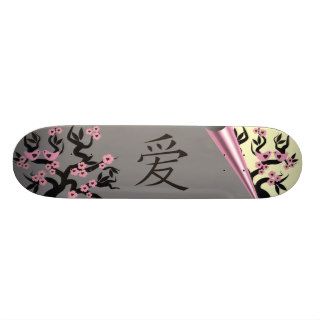 Love Birds On Sakura Tree And Chinese Love Symbol Skate Boards
