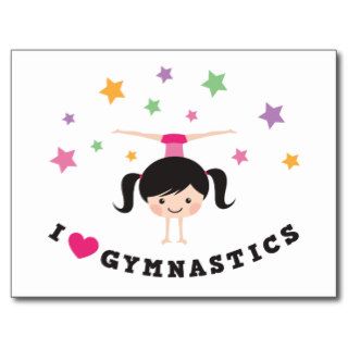 I love gymnastics cartoon girl doing handstand post cards