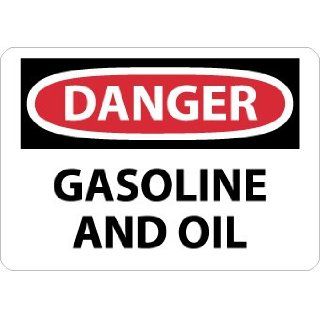 NMC D541RB OSHA Sign, Legend "DANGER   GASOLINE AND OIL", 14" Length x 10" Height, Rigid Plastic, Black/Red on White Industrial Warning Signs