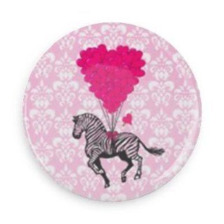 Vintage Images; Zebra with Heart Balloons (3.0 Inch Button) Jewelry