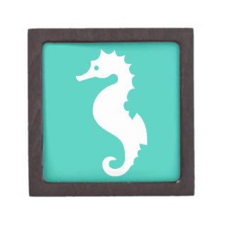 White Seahorse Silhouette On Turquoise Premium Gift Box