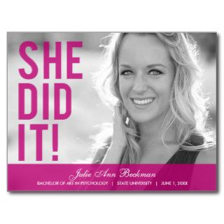 She Did It Graduation Postcard