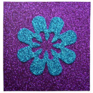 Purple & Blue Glitter Retro Flower Napkins