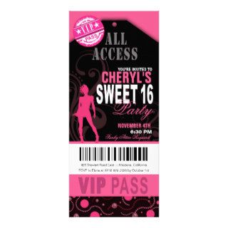 Pink and Black VIP Sweet 16 Ticket Party Custom Invitation