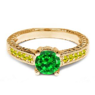 1.67 Ct Green Created Emerald Canary Diamond 925 Yellow Gold Plated Silver Ring Jewelry