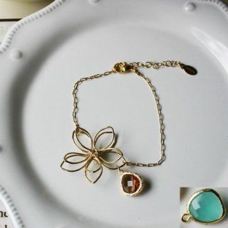 Rebecca FBSGT Flower Wire Bracelet   Gold Turquoise Jewelry