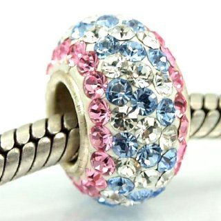 .925 Sterling Silver with " White / Lt pink / Lt blue" Swarovski Crystal Bead Pandora Troll Chamilia Biagi Bead Compatible Jewelry
