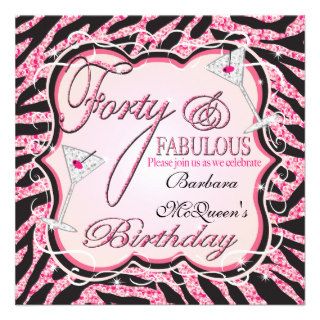 Pink Zebra Sequin 40th Birthday Party Invitations