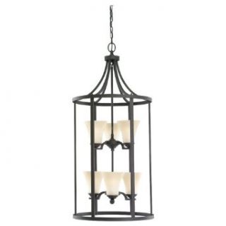 Sea Gull Lighting 51376 839 6 Light Hall and Foyer Fixture, Cafe Tint Glass Shades and Blacksmith   Ceiling Pendant Fixtures  