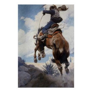 Bucking by NC Wyeth, Vintage Cowboy Rodeo Horse Posters