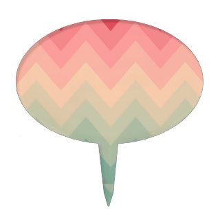 Pastel Red Pink Turquoise Ombre Chevron Pattern Cake Toppers
