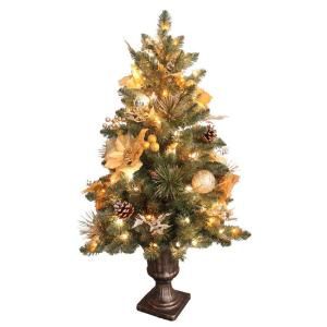 3.5 ft. Pre Lit Holiday Gold Poinsettia Decorated Artificial Christmas Tree with Decorations 11587HD