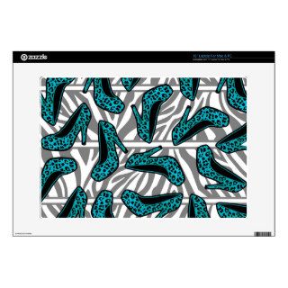 Teal Cheetah High Heel Shoe Print on Zebra 15" Laptop Decal