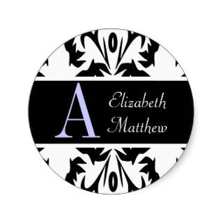 White Damask Customize Last and First Name Sticker