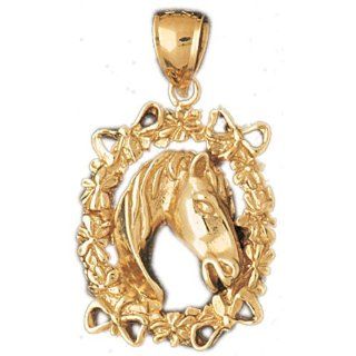 14K Yellow Gold Horse Head Pendant Jewelry