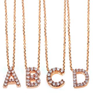 Annello 14k Rose Gold Diamond Accent Mini Initial Letter Necklace Annello Diamond Necklaces