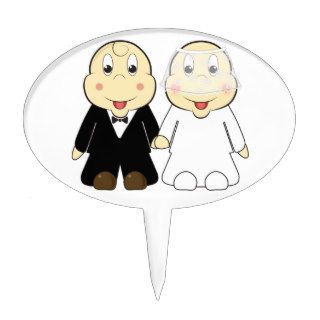 Cute Cartoon Bride and Groom Wedding Cake Topper