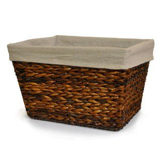 Large Mahogany Rush Storage Basket with Cloth Liner   Shelf Baskets