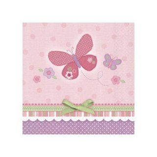 Carter Baby Pink Stripe Butterfly Design Square Beverage Party Napkins Kitchen & Dining