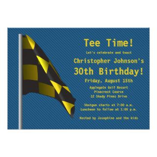 Blue Gold Golf Flag 30th Birthday Party Invitation