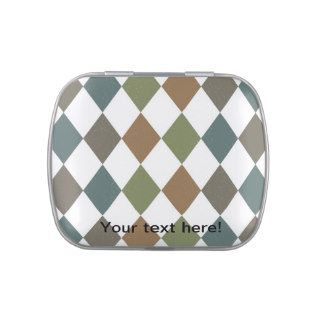 Green brown rhombus pattern candy tins