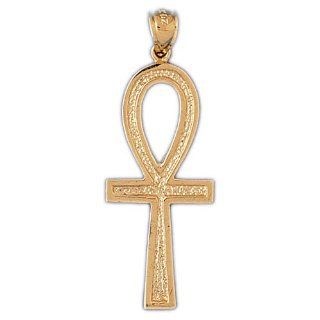 14K Yellow Gold Ankh Cross Pendant Jewelry