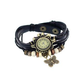 amJimshop Fashion Accessories Trial Order New Quartz Fashion Weave Wrap Around Pu Leather Bracelet Lady Woman Wrist Watch Black AI Watches