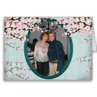 Happy Birthday Card   Cherry Blossom Vintage Teal