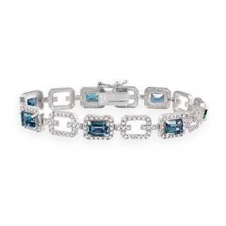 Glitzy Rocks Silver 8.75 CTW London Blue Topaz and Diamond Accent Bracelet Glitzy Rocks Gemstone Bracelets