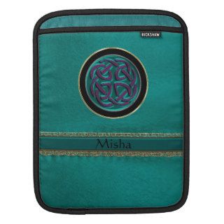 Monogram Green Leather with Celtic Knot Sleeve For iPads