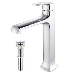 KRAUS Decorum Single Hole 1 Handle Low Arc Bathroom Vessel Faucet with Pop Up Drain in Chrome KEF 15200 PU10CH