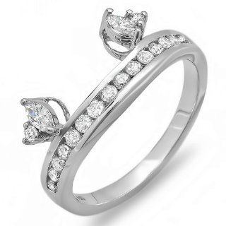 0.50 Carat (ctw) 14k White Gold Round Marquise Diamond Ladies Anniversary Wedding Band Enhancer Guard Ring 1/2 CT Jewelry